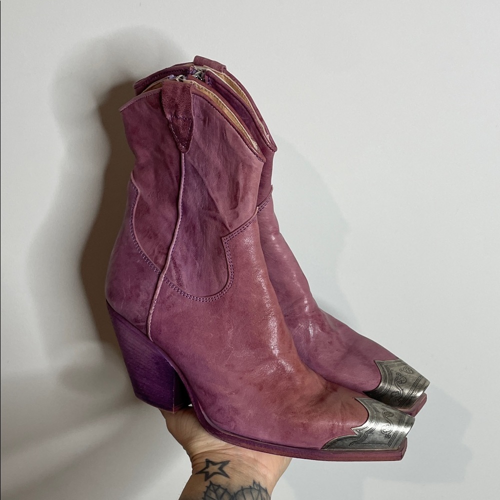 Free People | Purple Leather Brayden Cap Toe Western Booties Size 7.5 NWOB - Picture 2 of 11